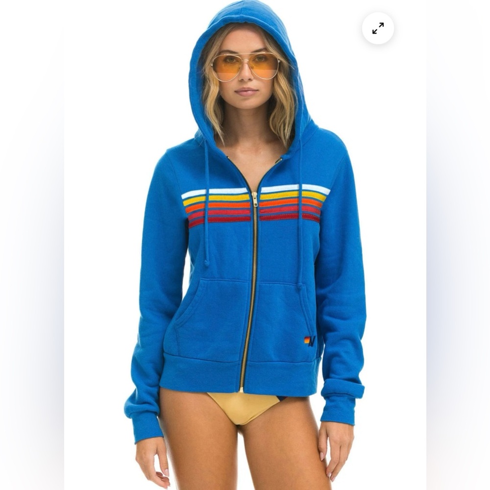 Aviator Nation 5 STRIPE HOODIE - ADVENTURE BLUE // RAINBOW WHITE